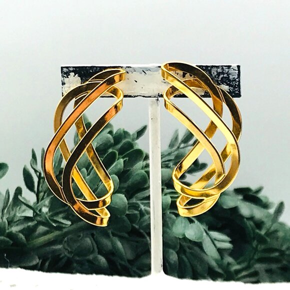 Vintage Goldvtone Twisted Hoop Earrings Elegant - Picture 2 of 4